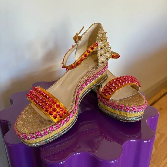 Christian Louboutin Pyraclou 60mm Espadrille Sandal, Authentic, EUC - Picture 4 of 12
